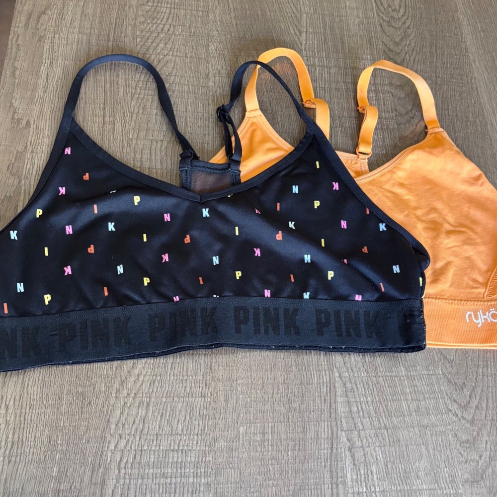 PINK & Ryka Sports Bra Set Women M Black Orange Racerback Activewear